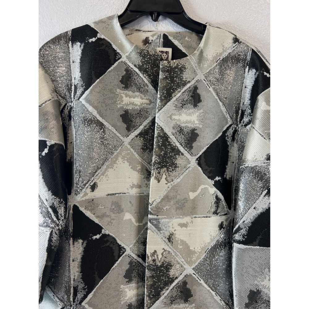 Anne Klein Womens Metallic Jacquard NWT Jacket Black Silver Geometric Art Boxy